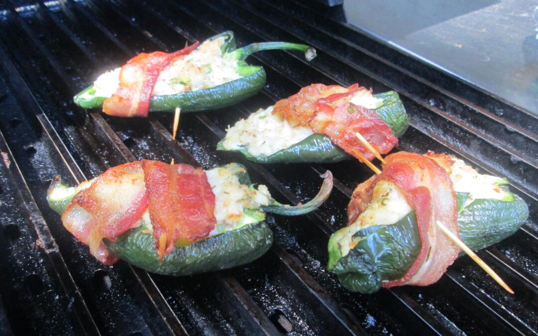 Crab Stuffed, Bacon Wrapped Grilled Poblano Peppers - GrillGrate